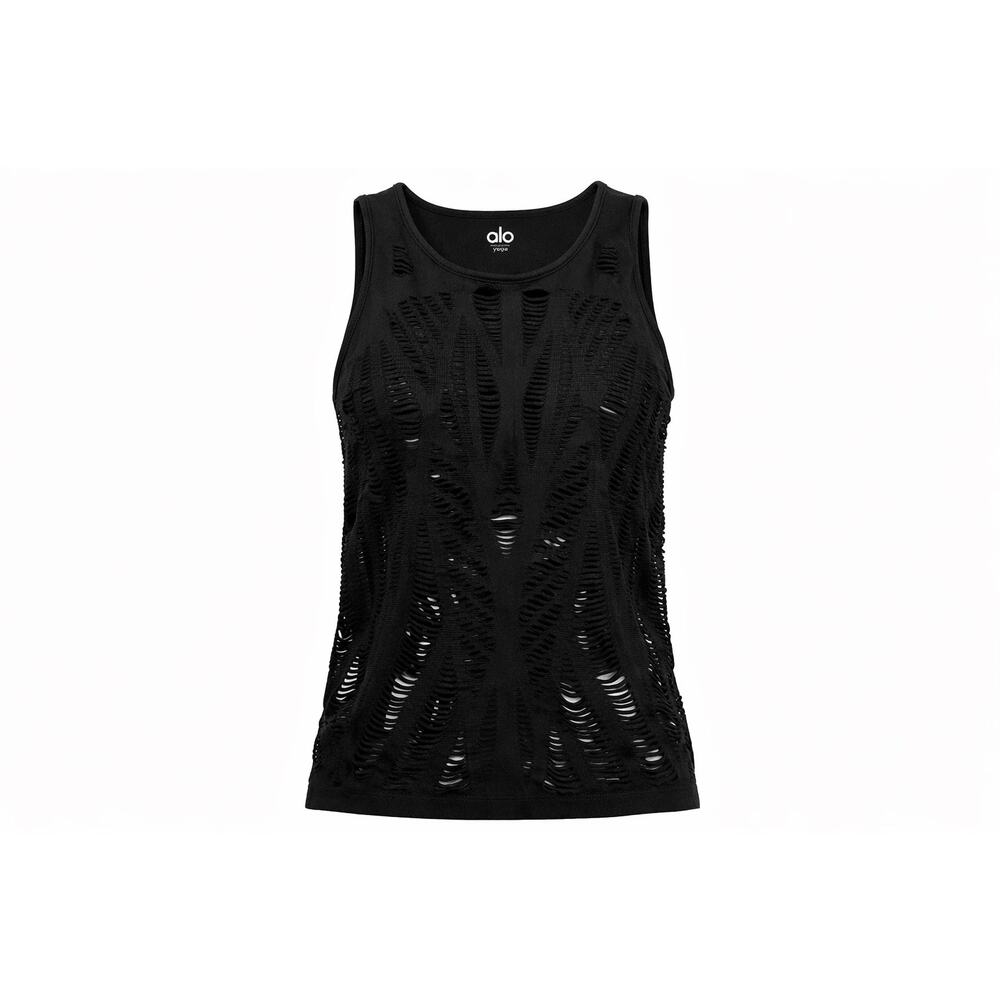 Alo Yoga Black Distressed Sleeveless Tank – Size M
